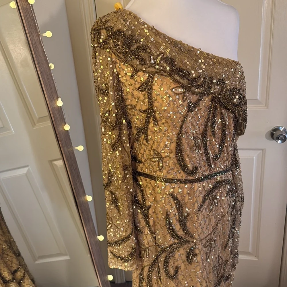 Mac Duggal Gold One Shoulder Dress - Picture 5 of 16